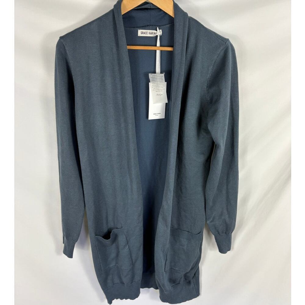 NWT Grace Karin Open Front Knit Cardigan Blue  Size Medium